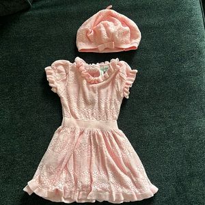 Janie and Jack dress with matching hat in pink. Size 12-18 Months.